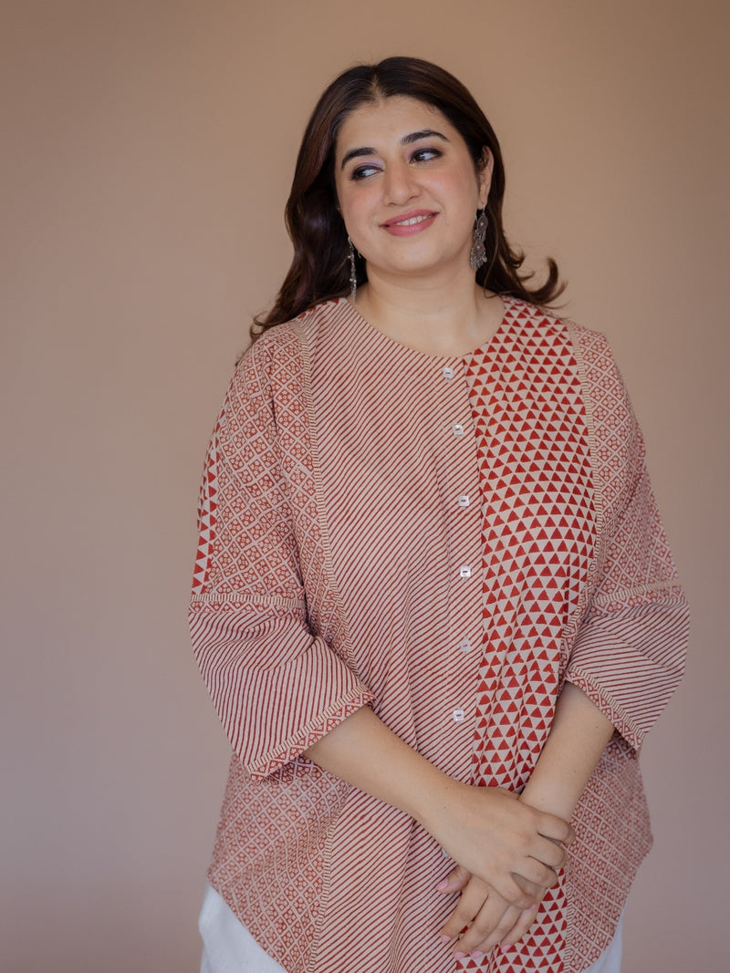 Palak Red Bagru Cotton Anti- Fit Short Top