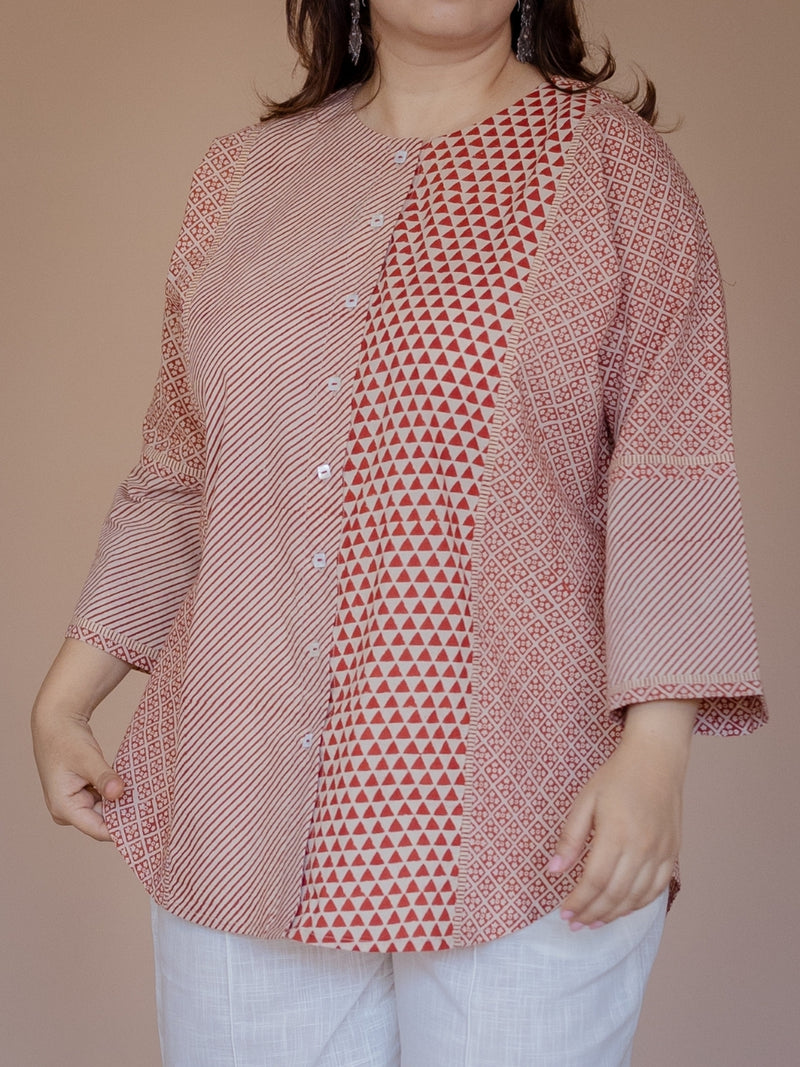 Palak Red Bagru Cotton Anti- Fit Short Top