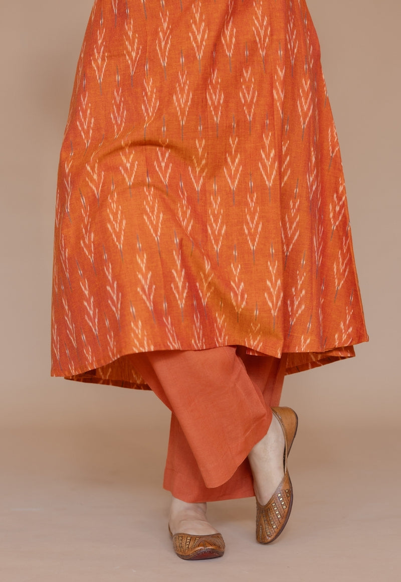 Yashi Orange Solid Cotton Flex Straight Pant