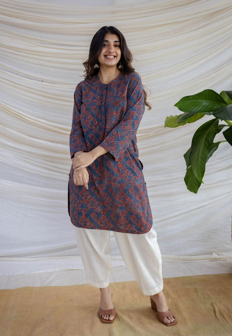 Erha Indigo Ajrakh Cotton Straight Kurta