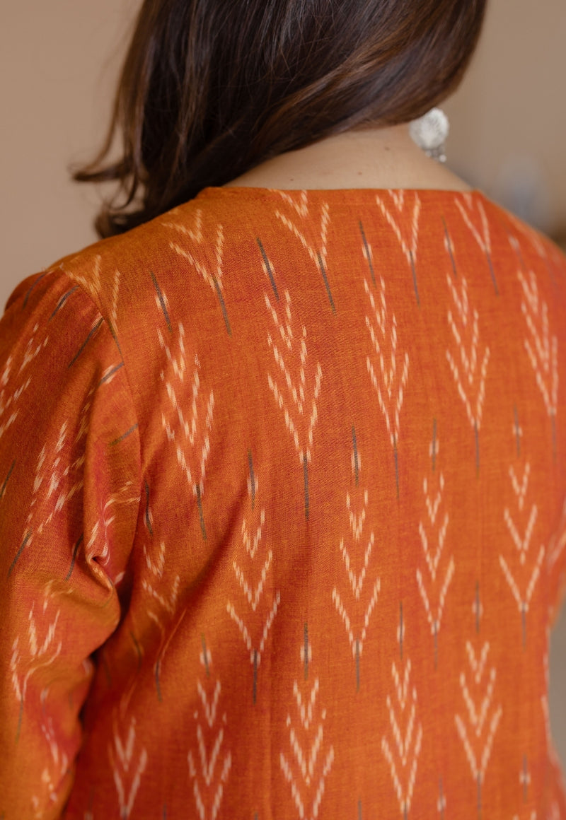 Geet Orange Handloom Ikkat Cotton A Line Kurta