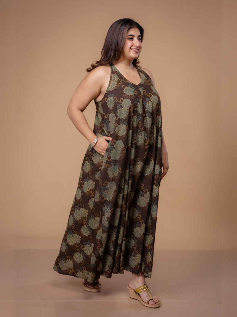 Naimat Brown Ajrakh Cotton A Line Dress