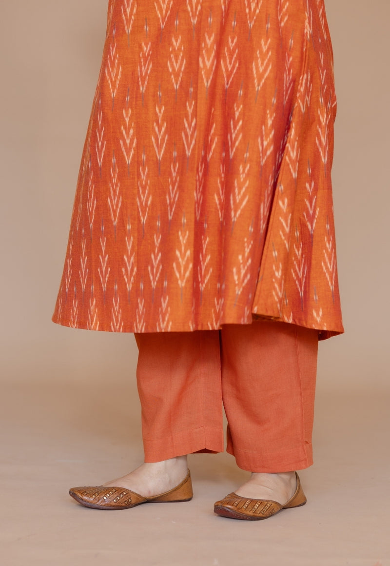 Yashi Orange Solid Cotton Flex Straight Pant