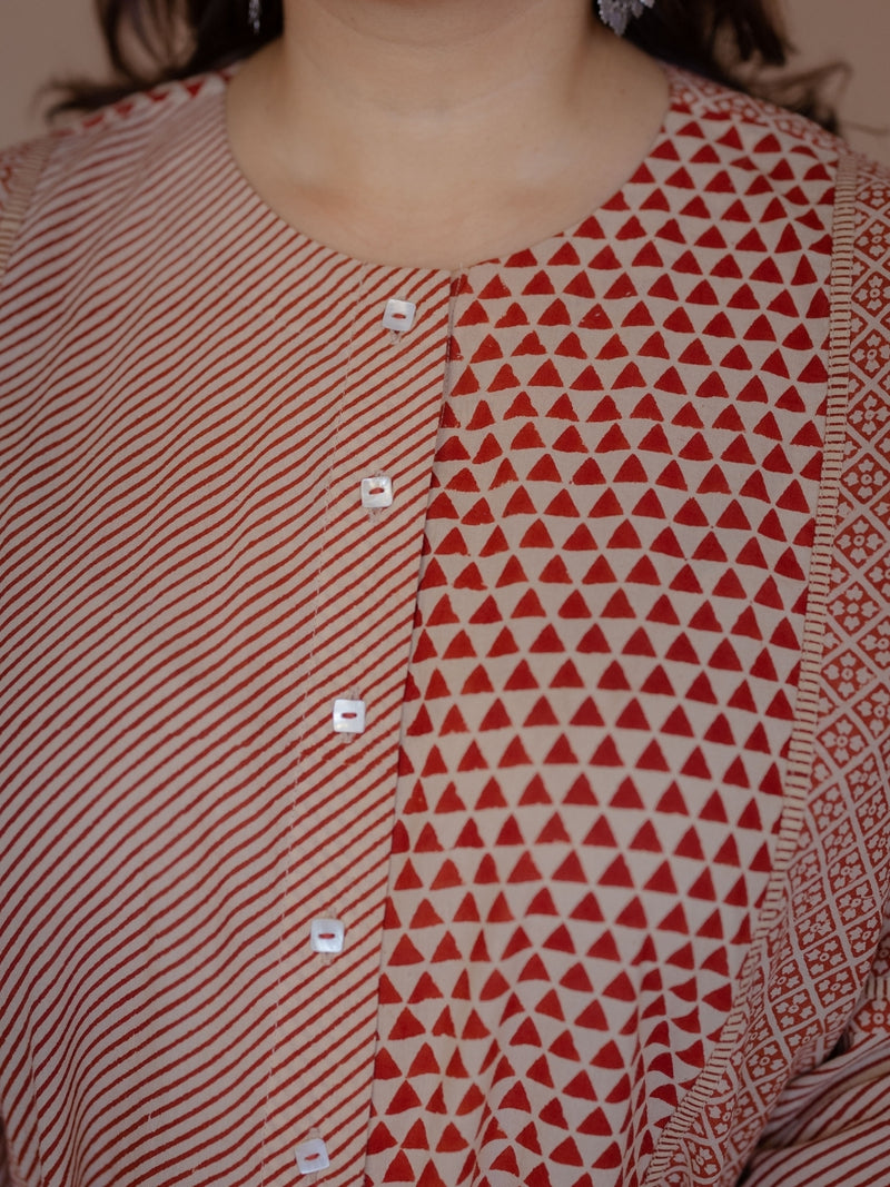 Palak Red Bagru Cotton Anti- Fit Short Top