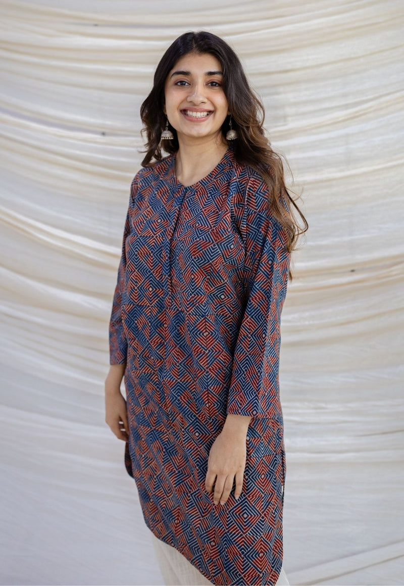 Erha Indigo Ajrakh Cotton Straight Kurta