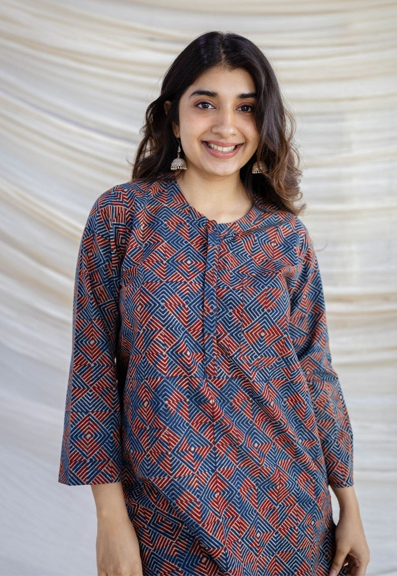 Erha Indigo Ajrakh Cotton Straight Kurta