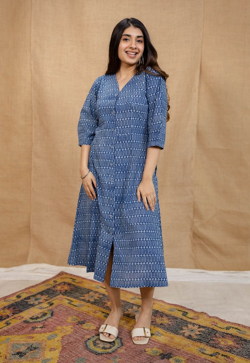 Gia Indigo Dabu Cotton A Line Dress