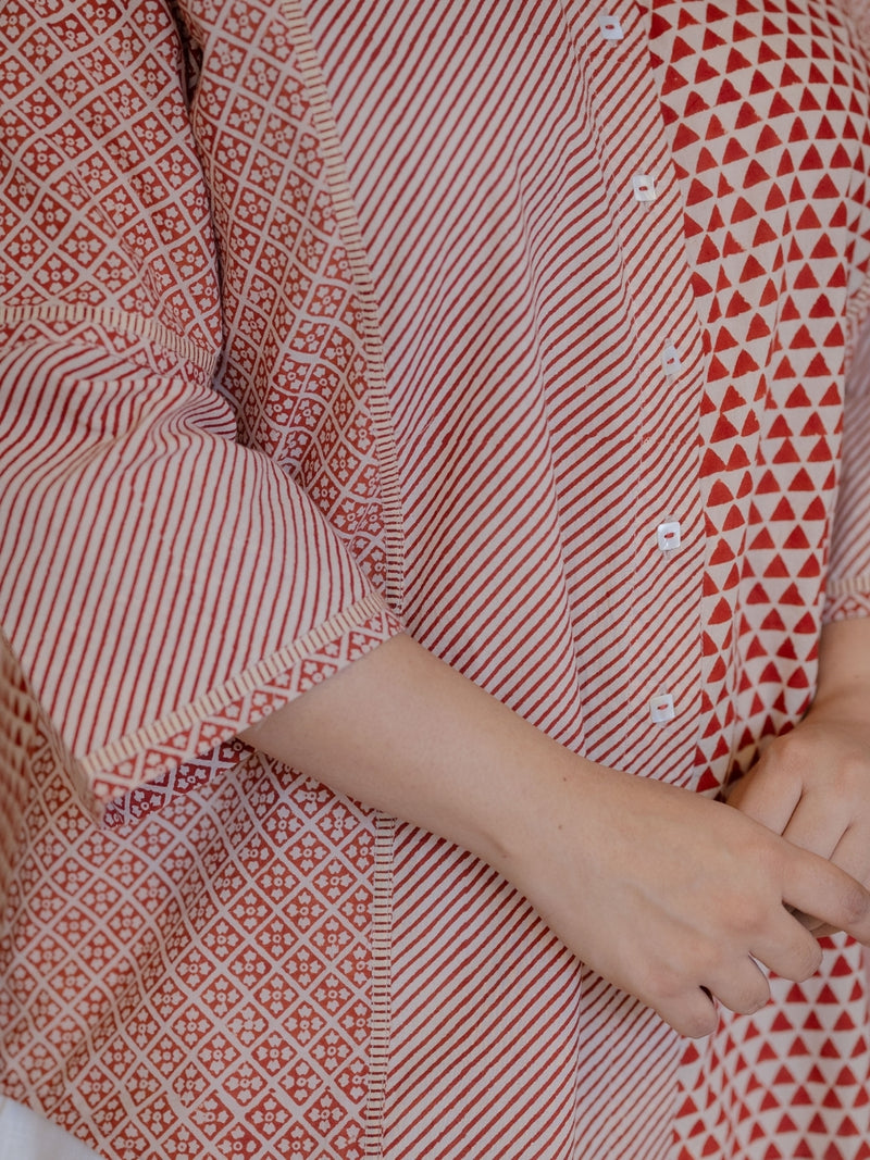 Palak Red Bagru Cotton Anti- Fit Short Top