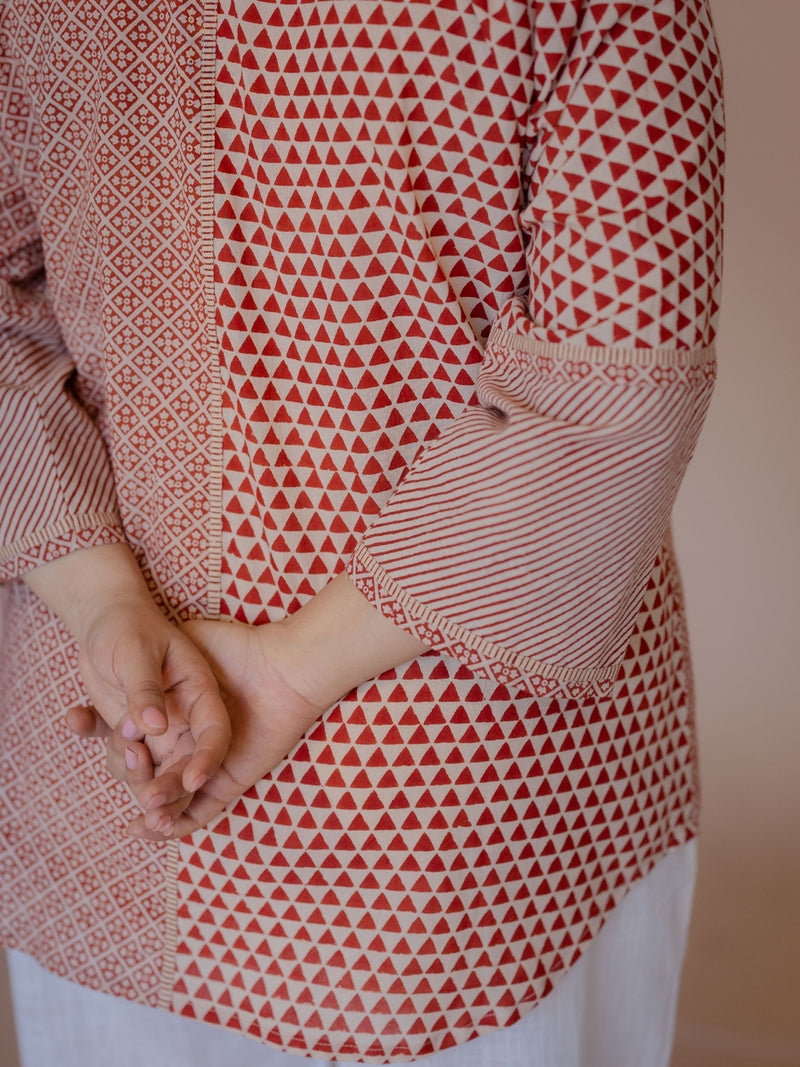 Palak Red Bagru Cotton Anti- Fit Short Top