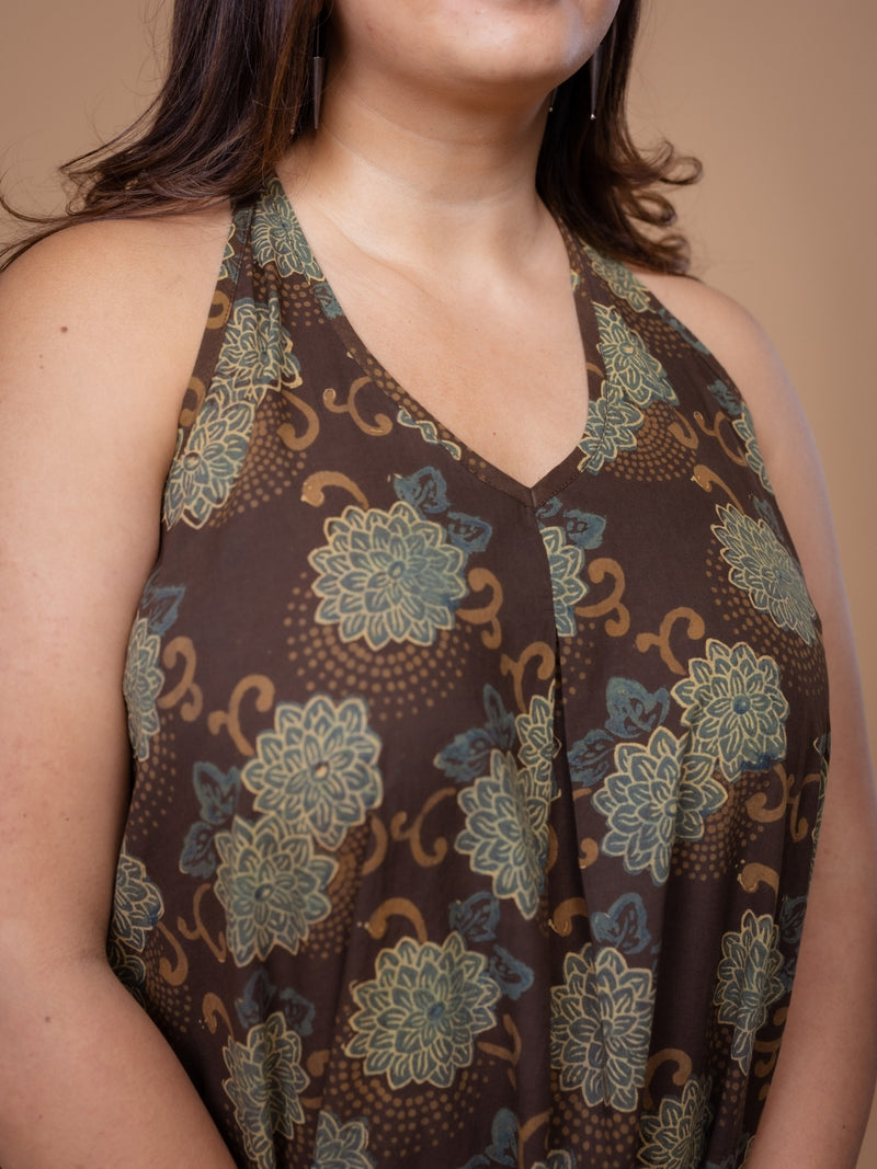 Naimat Brown Ajrakh Cotton A Line Dress