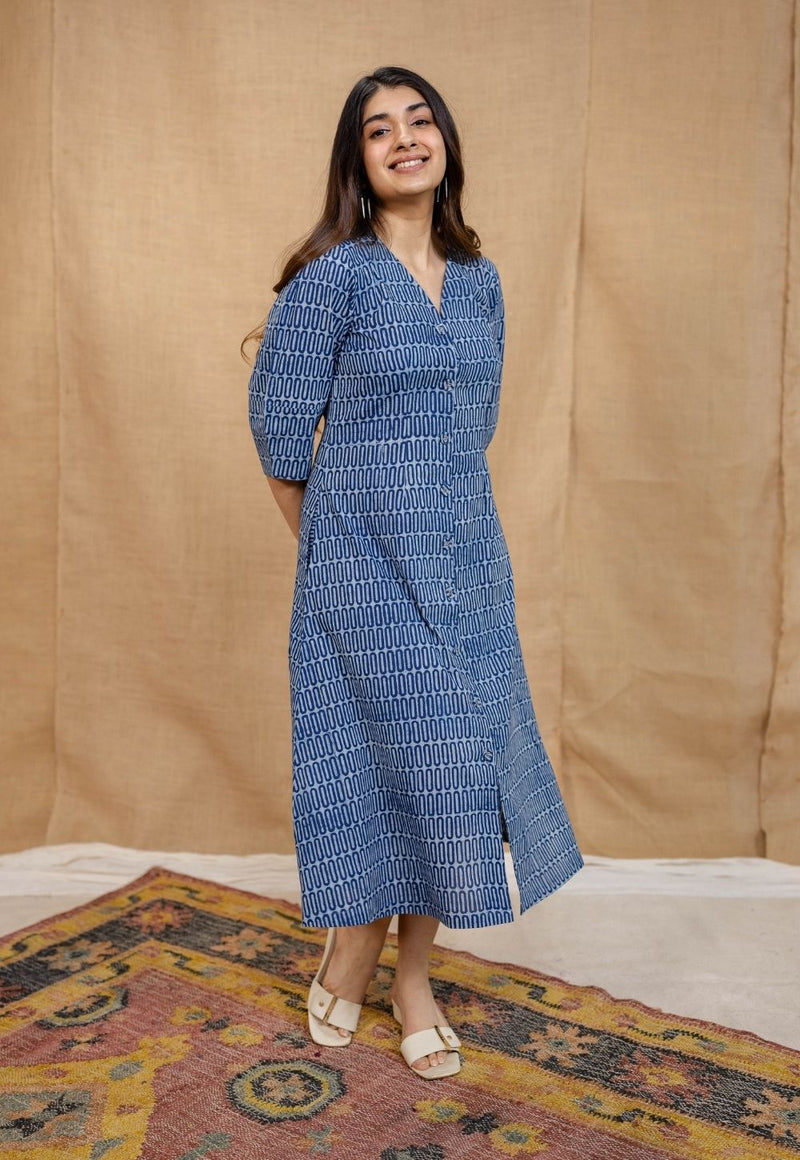 Gia Indigo Dabu Cotton A Line Dress