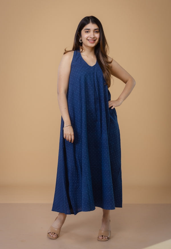 Tashi Blue Ajrakh Cotton A Line Dress