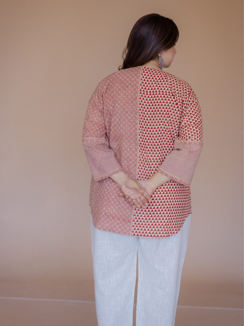 Palak Red Bagru Cotton Anti- Fit Short Top