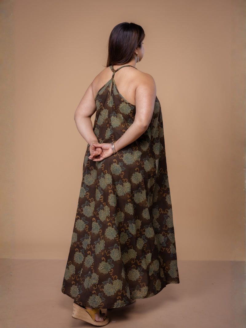 Naimat Brown Ajrakh Cotton A Line Dress