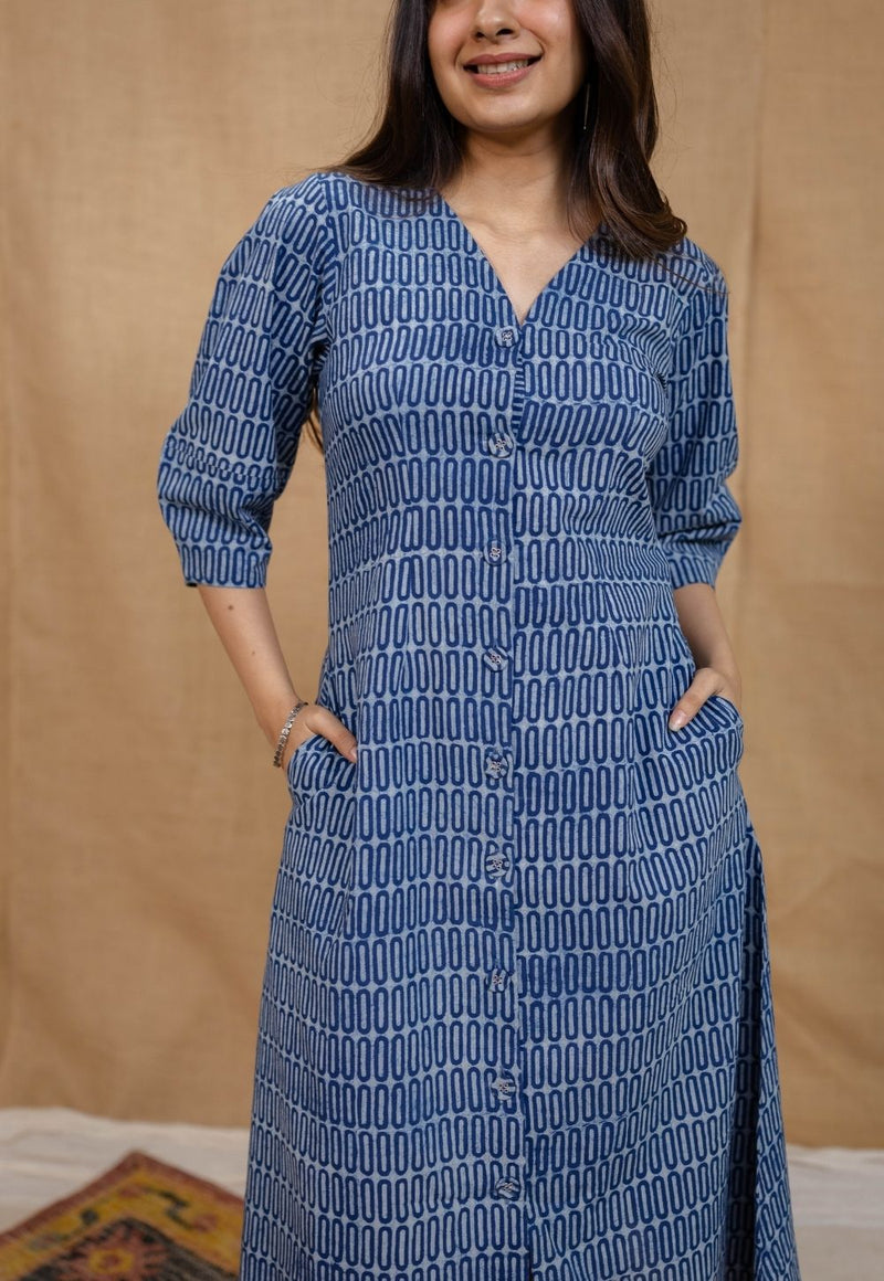 Gia Indigo Dabu Cotton A Line Dress