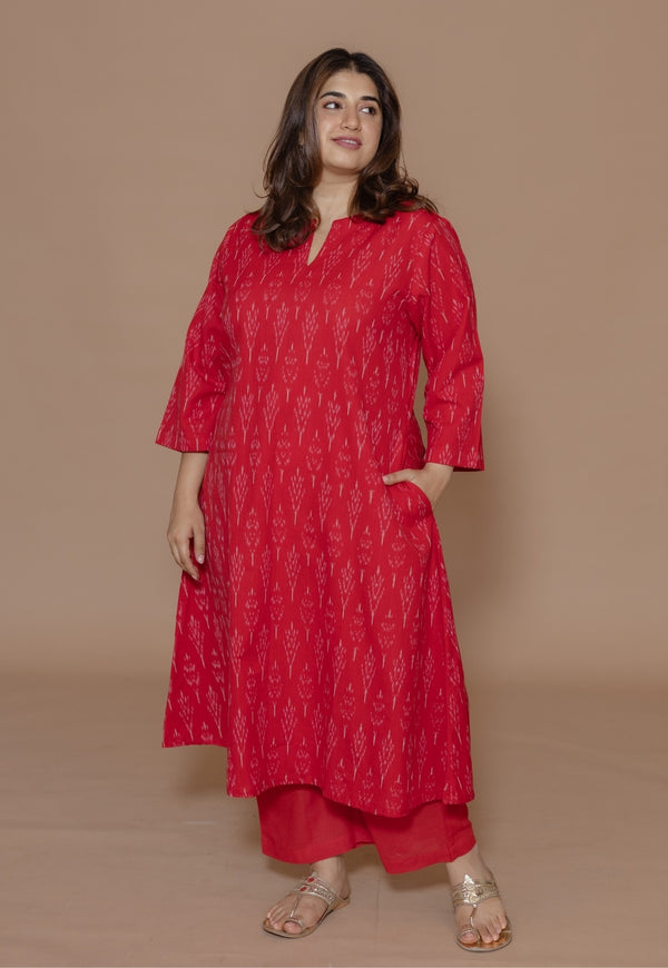 Yashi Red Solid Cotton Flex Straight Pant