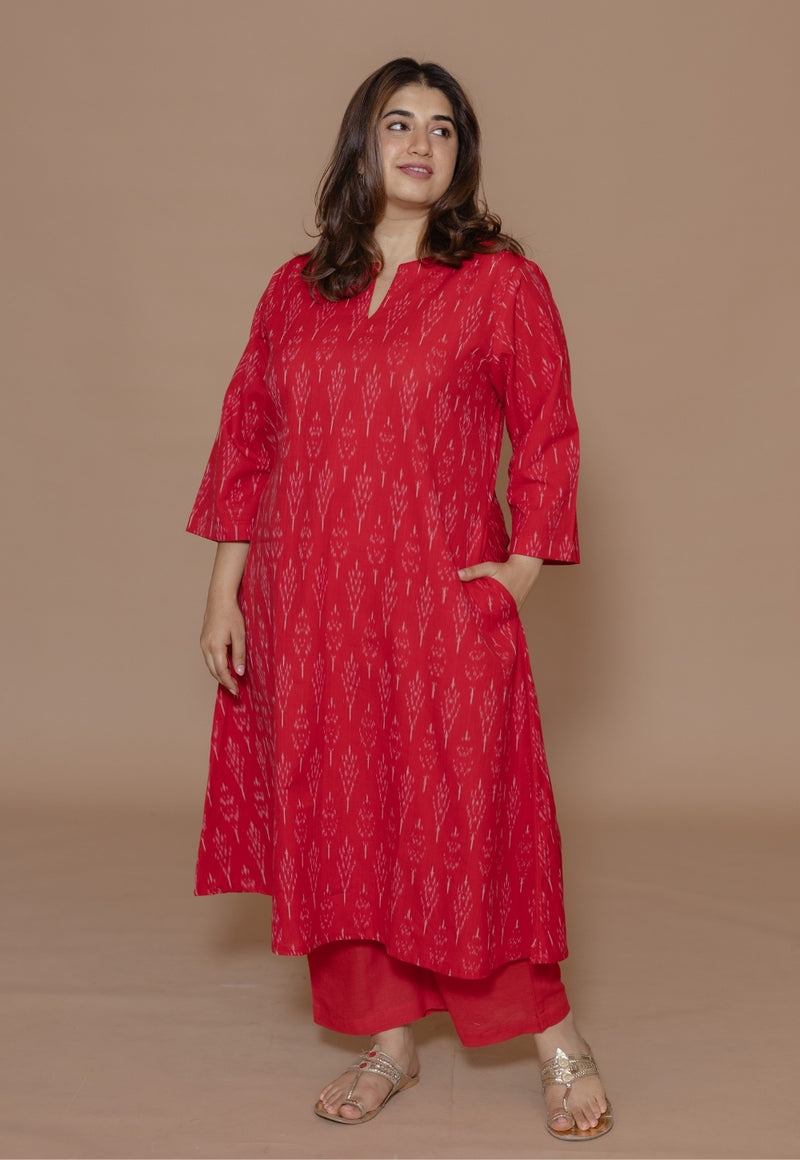 Yashi Red Solid Cotton Flex Straight Pant