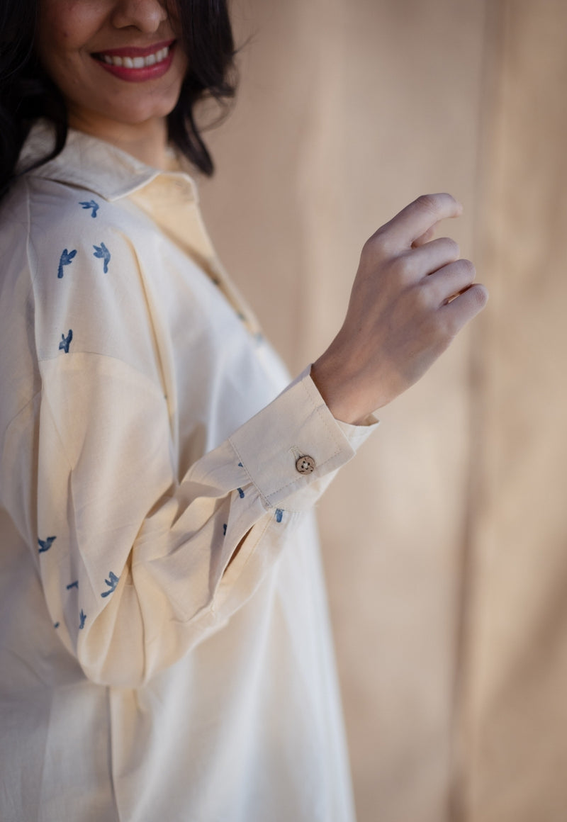 Ruhi Off White Ajrakh Cotton Loose Shirt