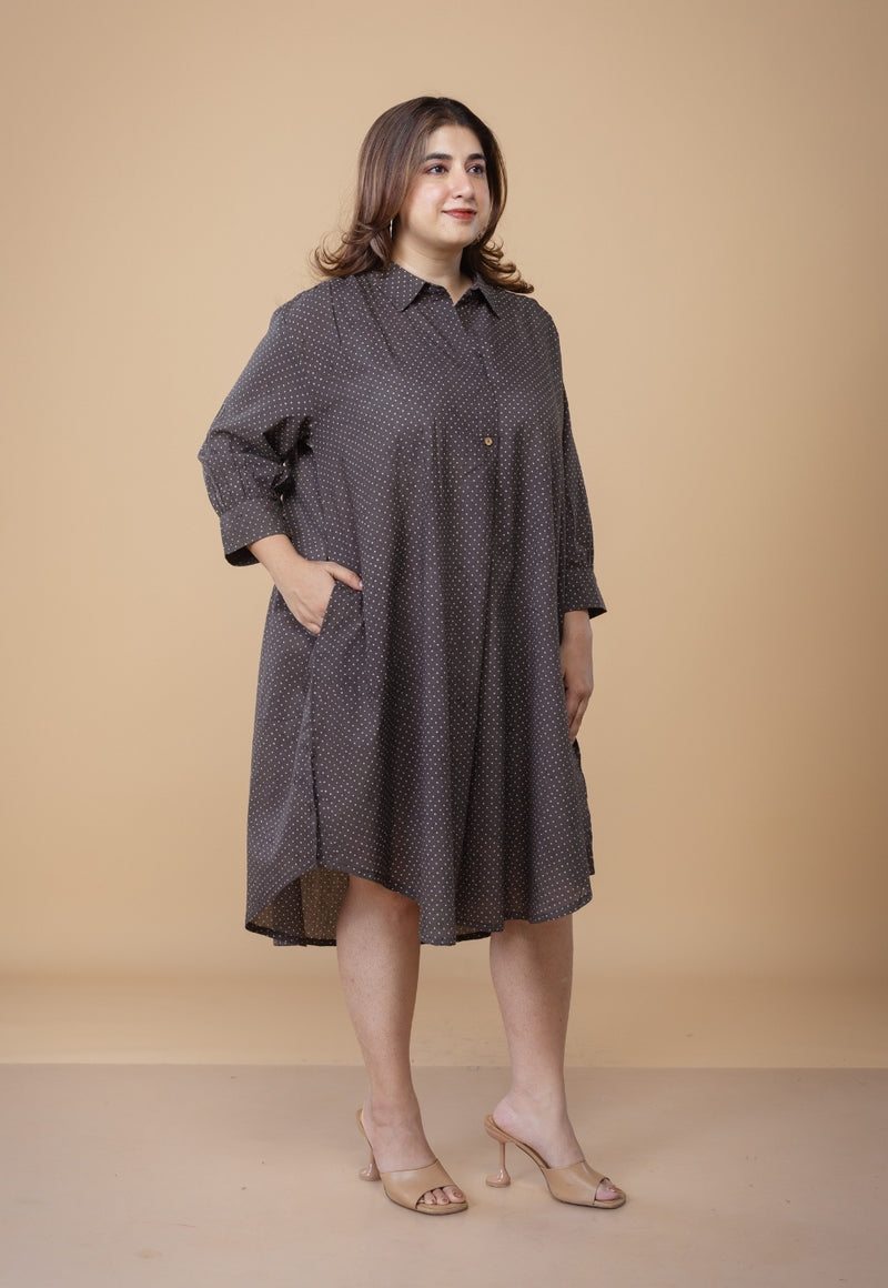 Ridah Brown Ajrakh Cotton A Line Dress