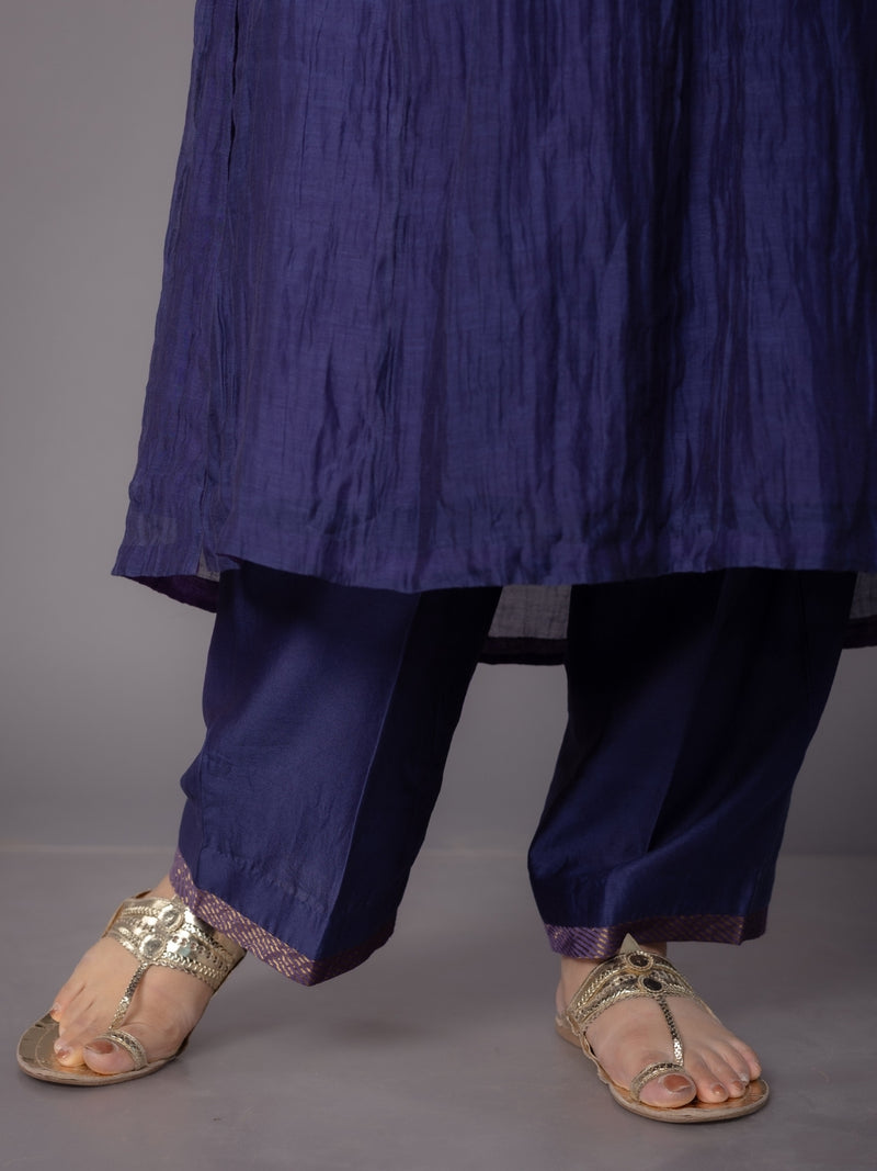 Yashi Blue Solid Chanderi Silk Straight Pant