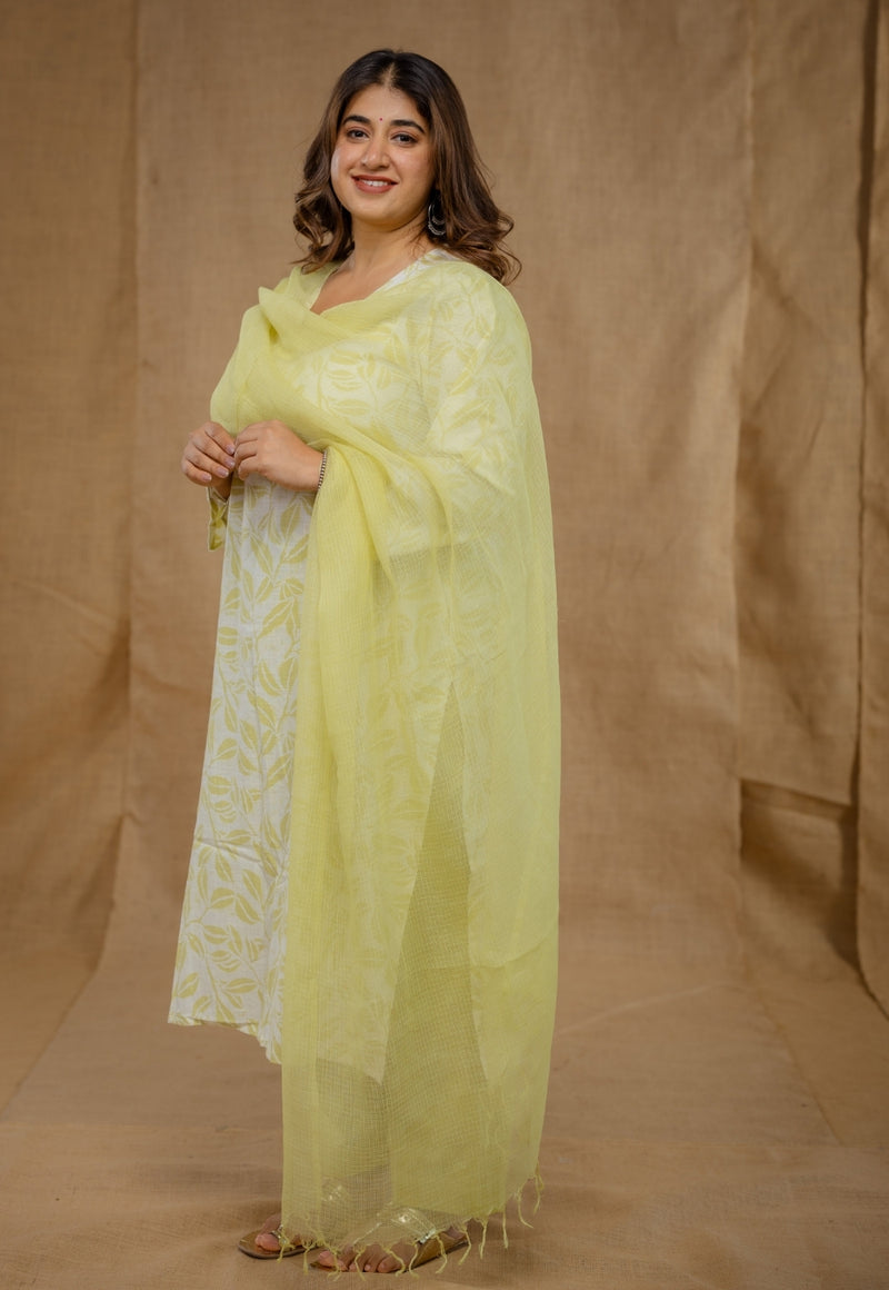 Aarushi Green Hand Block Print Slub Cotton Straight Kurta