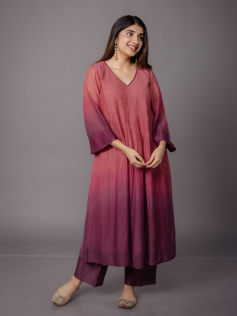 Dipti Red Ombre Chanderi Silk A Line Kurta