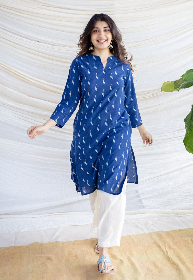 Zahira Indigo Dabu Cotton Straight Kurta