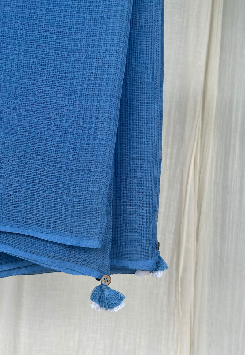 Blue Plain Dyed Kota Doria Dupatta