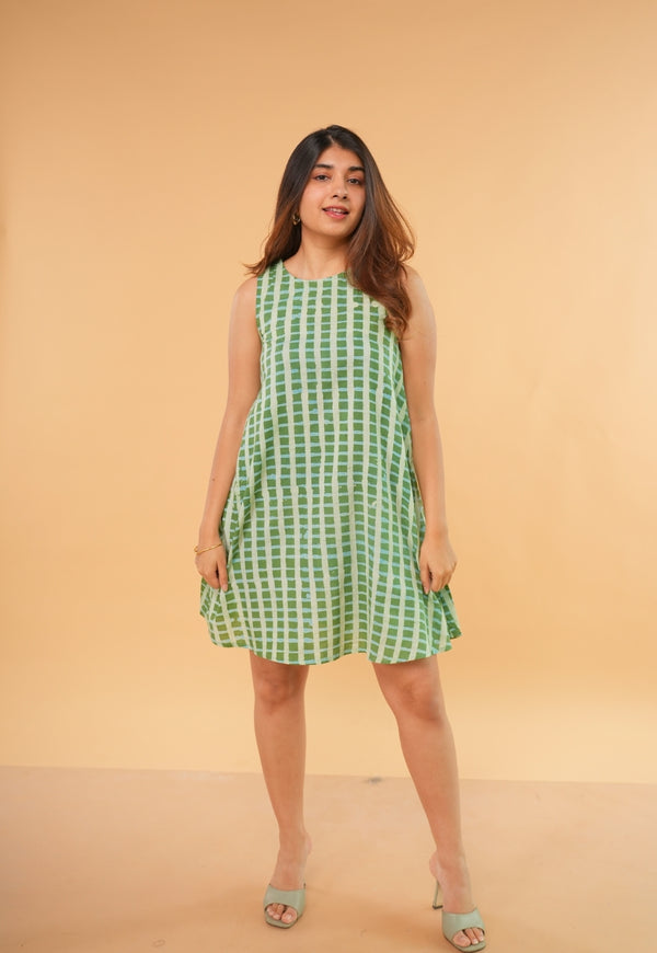Inam Green Batik Cotton A Line Dress