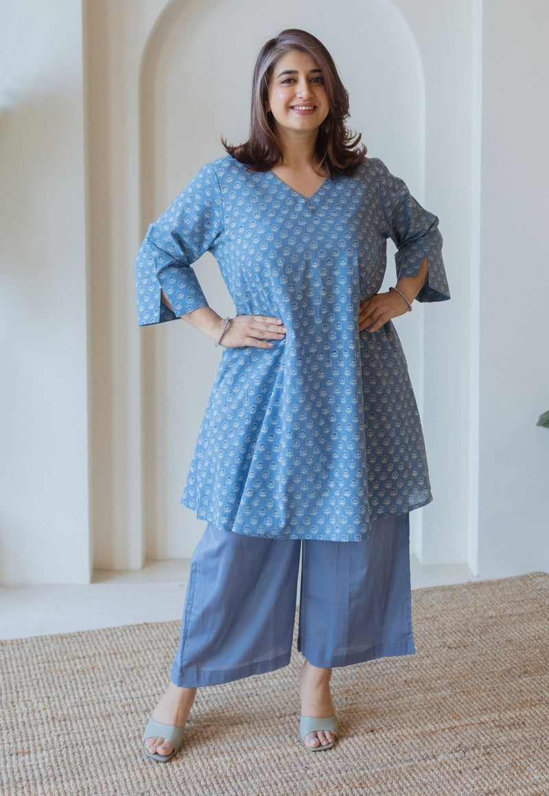 Shaili Blue Ajrakh Cotton A Line Kurta