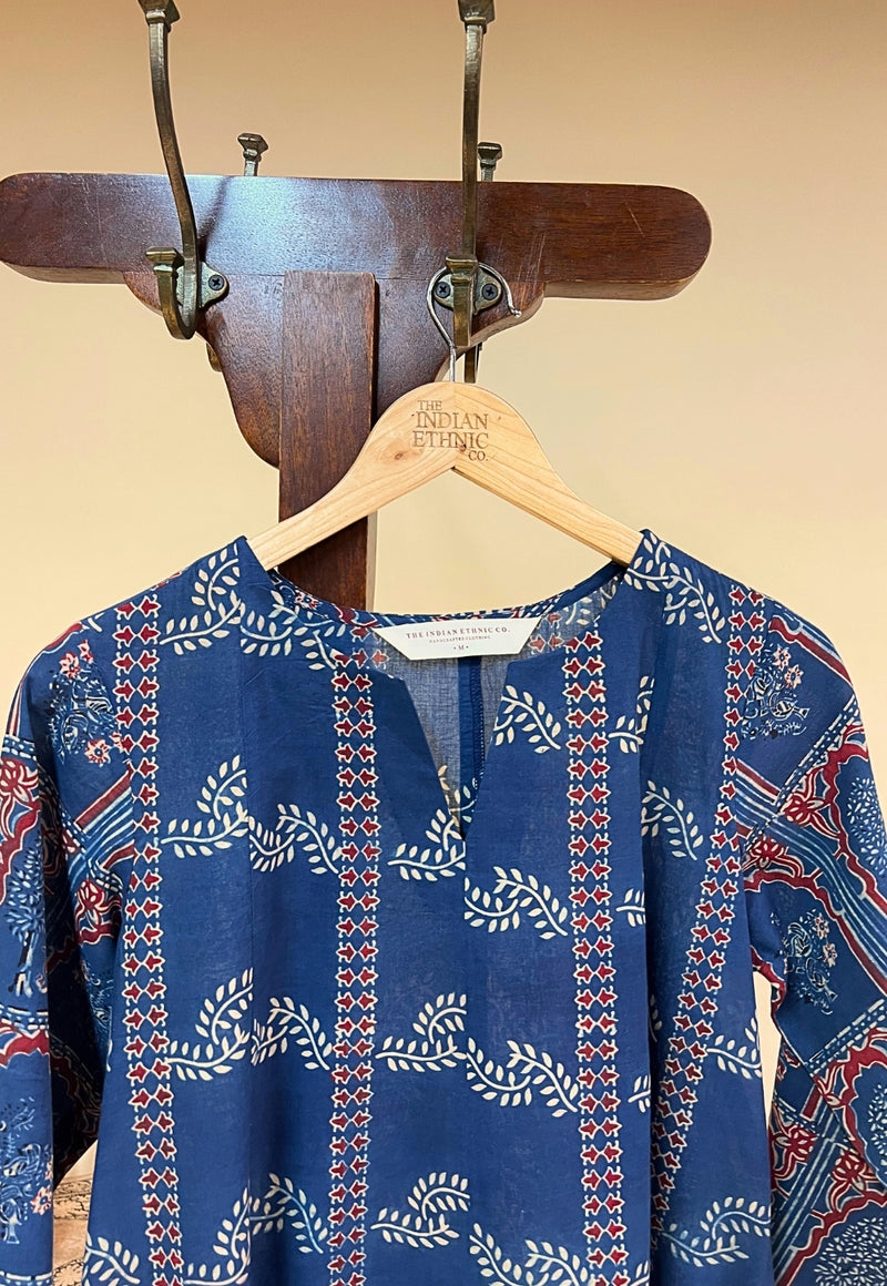 Prisha Blue Ajrakh Cotton Kali Kurta