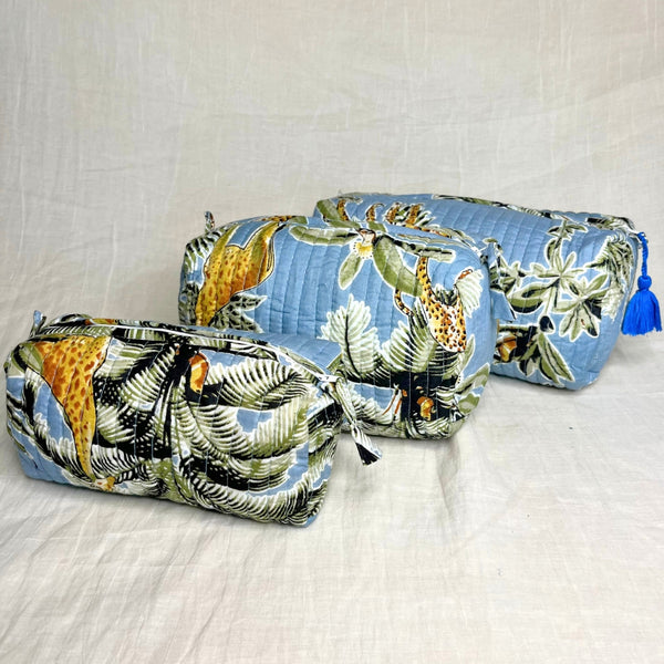 Blue Quilted Cotton Pouch (Set of 3)