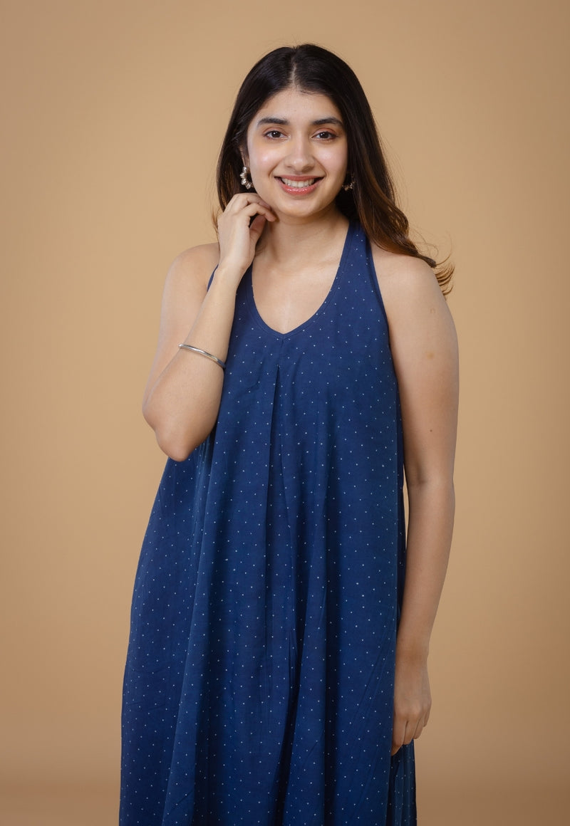 Tashi Blue Ajrakh Cotton A Line Dress
