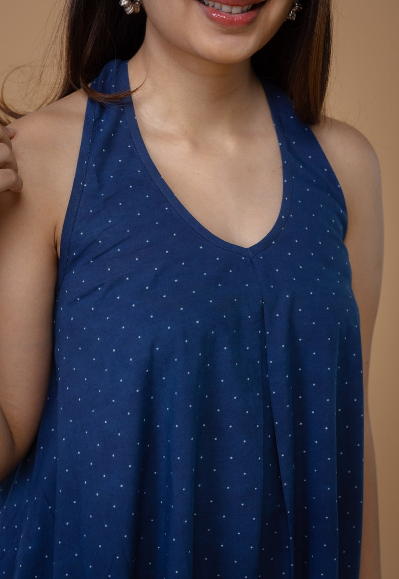 Tashi Blue Ajrakh Cotton A Line Dress