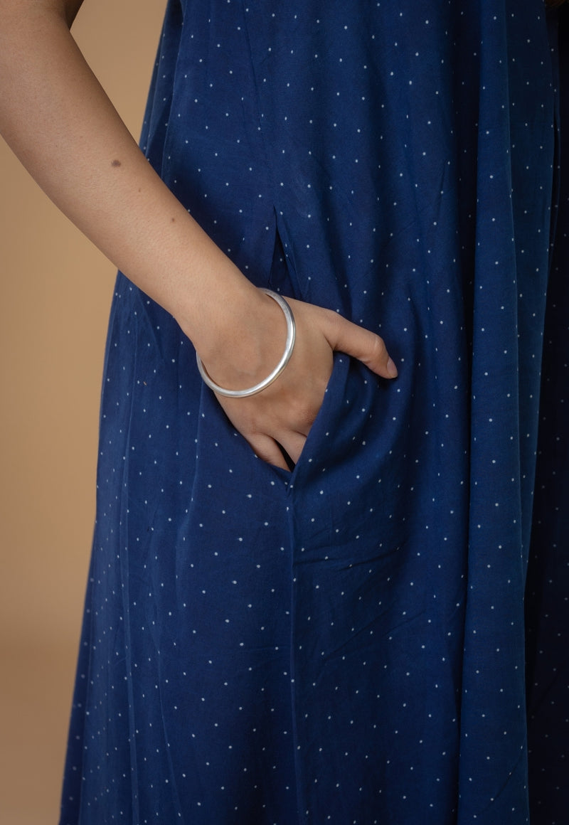 Tashi Blue Ajrakh Cotton A Line Dress