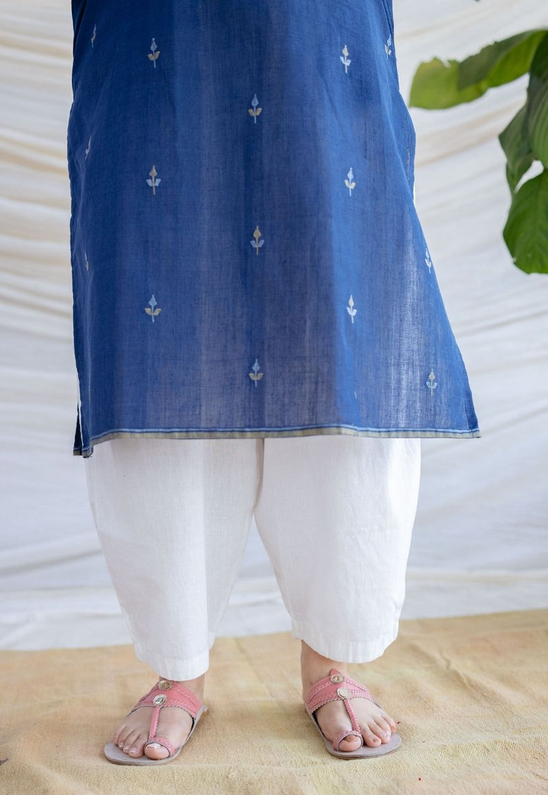 Zahira Indigo Jamdani Handwoven Cotton Straight Kurta