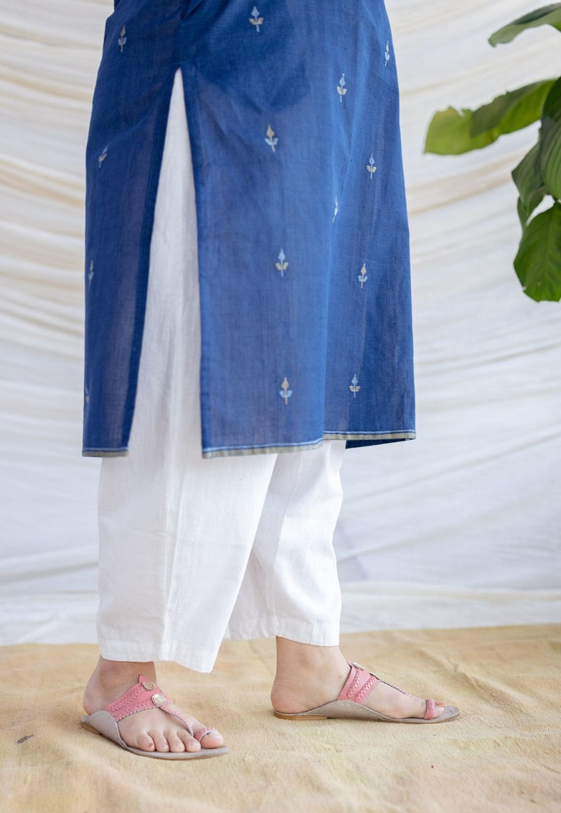 Zahira Indigo Jamdani Handwoven Cotton Straight Kurta