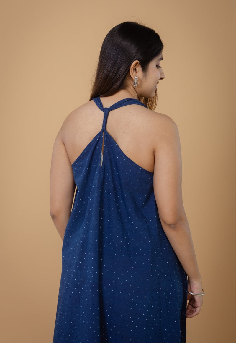 Tashi Blue Ajrakh Cotton A Line Dress