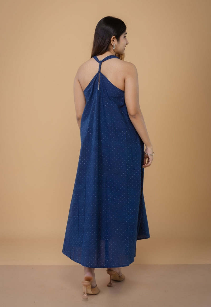 Tashi Blue Ajrakh Cotton A Line Dress