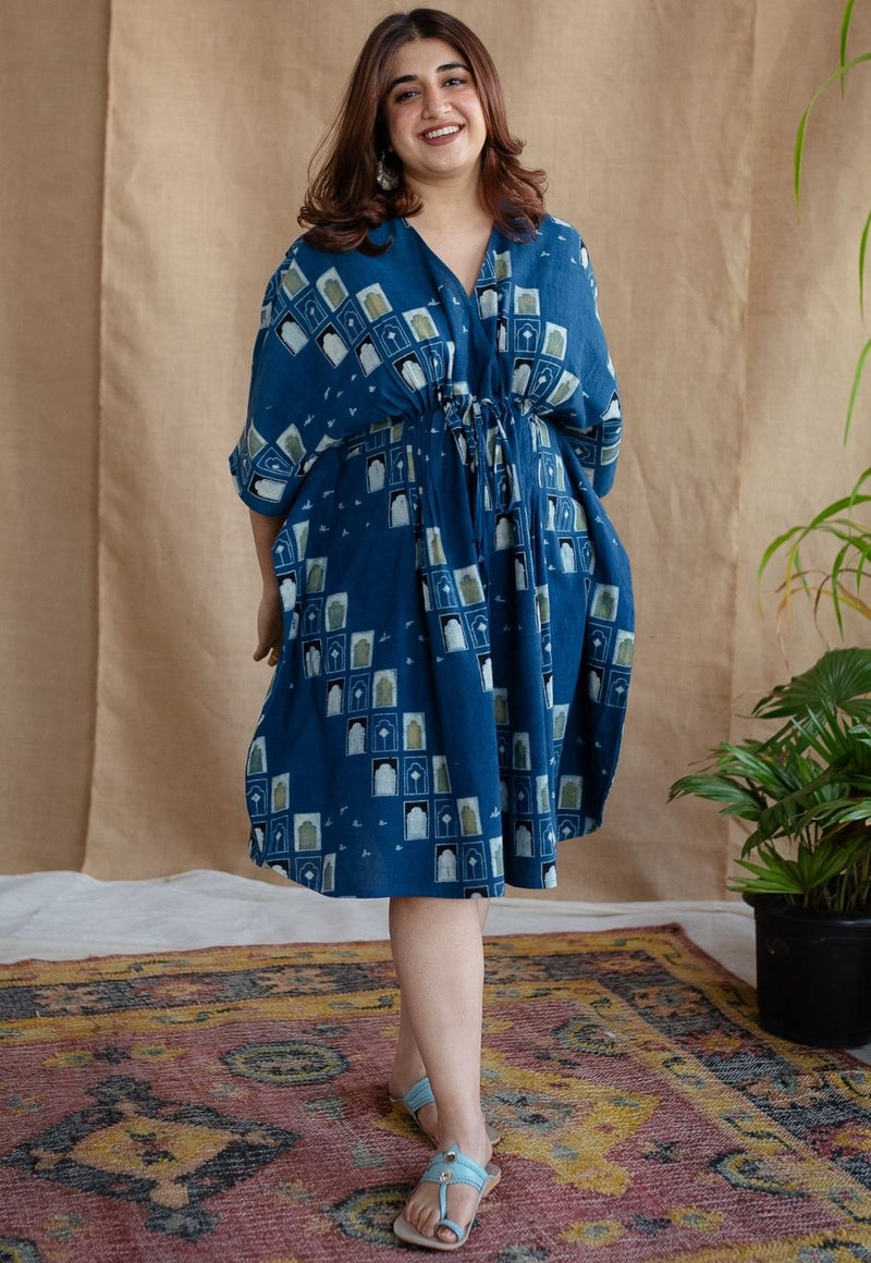 Jaipur Jharoka Indigo Ajrakh Cotton Loose Kaftan