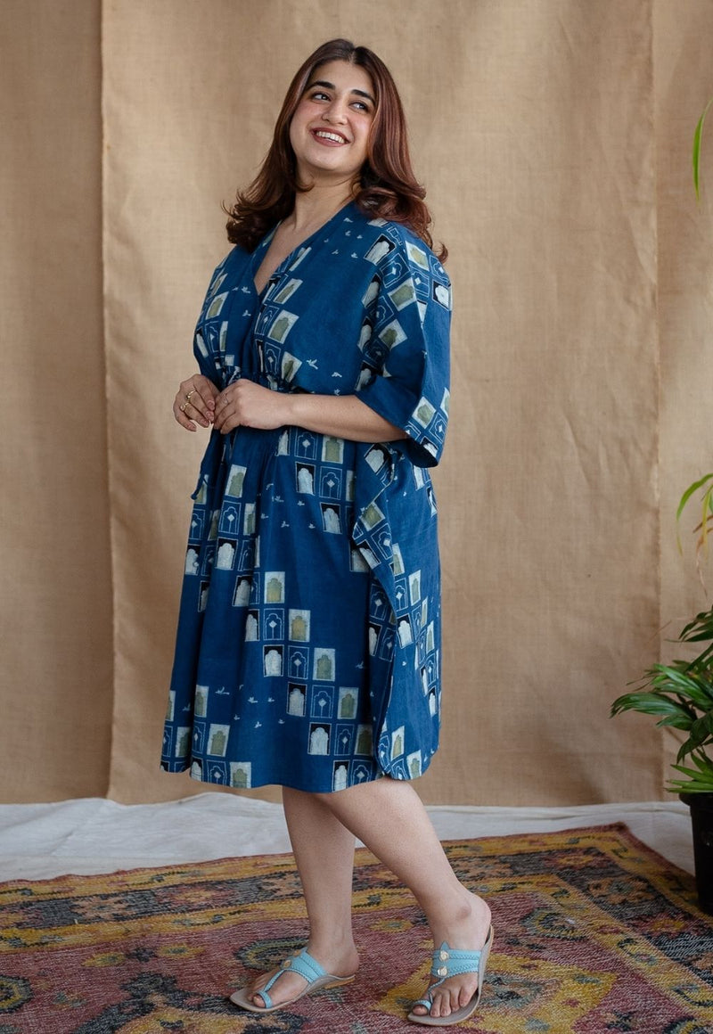 Jaipur Jharoka Indigo Ajrakh Cotton Loose Kaftan