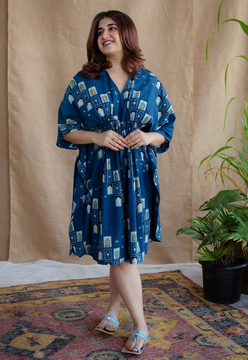 Jaipur Jharoka Indigo Ajrakh Cotton Loose Kaftan