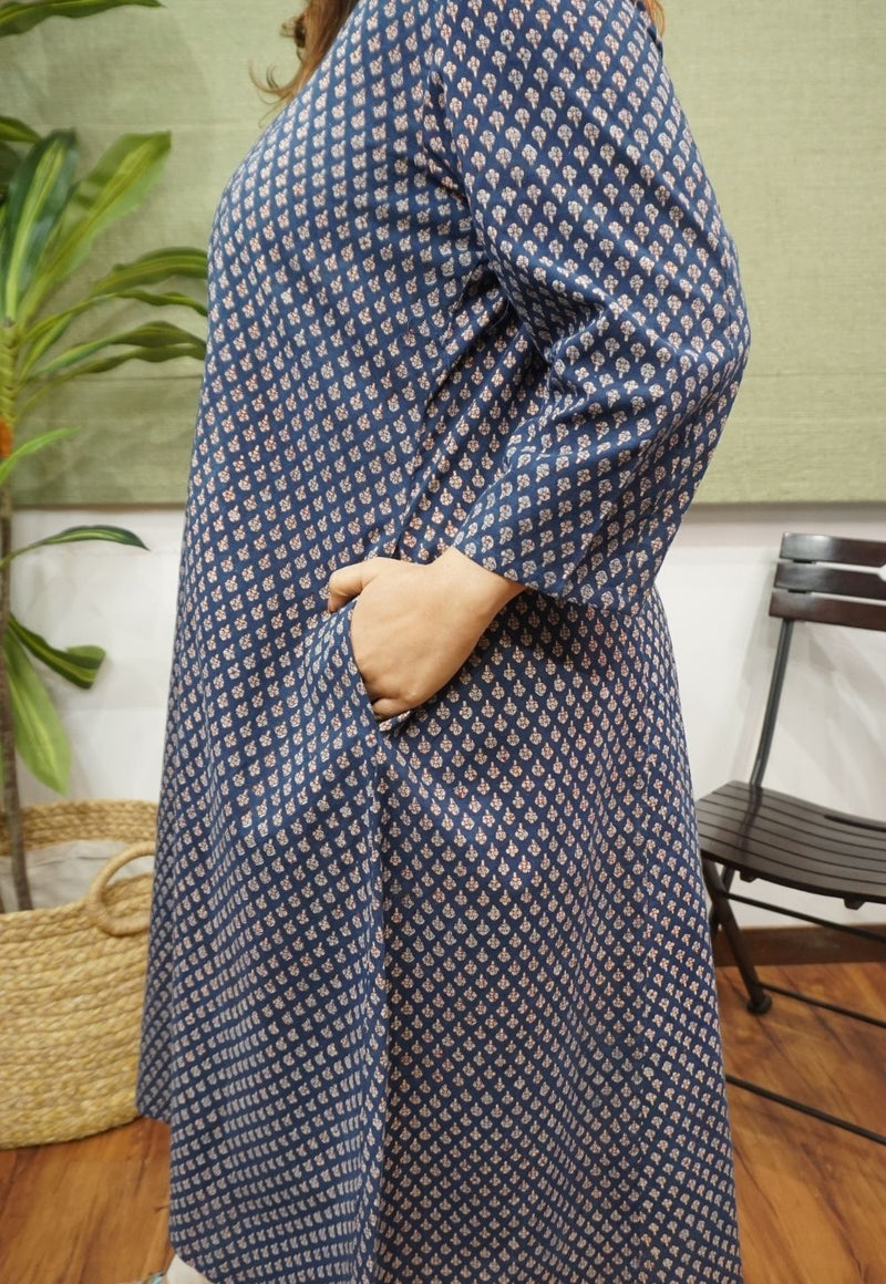 Indigo Fadat Cotton Kali Kurta