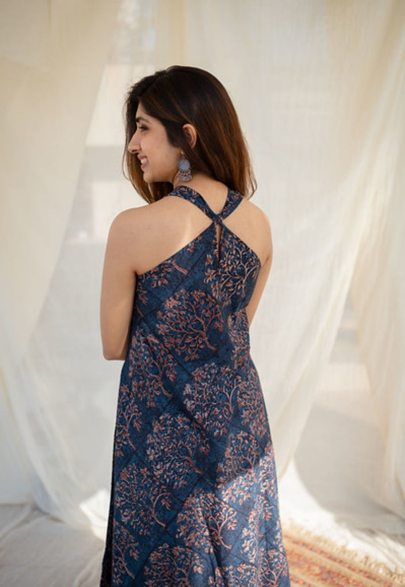 Indian Ethnic Women's Tashi Halter Neck Cotton Maxi Dress – THE