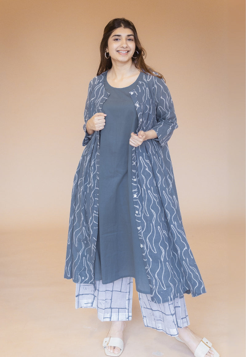 Nimra Blue Batik MulMul A Line Kurta with Slip