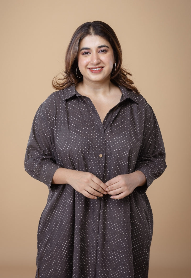 Ridah Brown Ajrakh Cotton A Line Dress