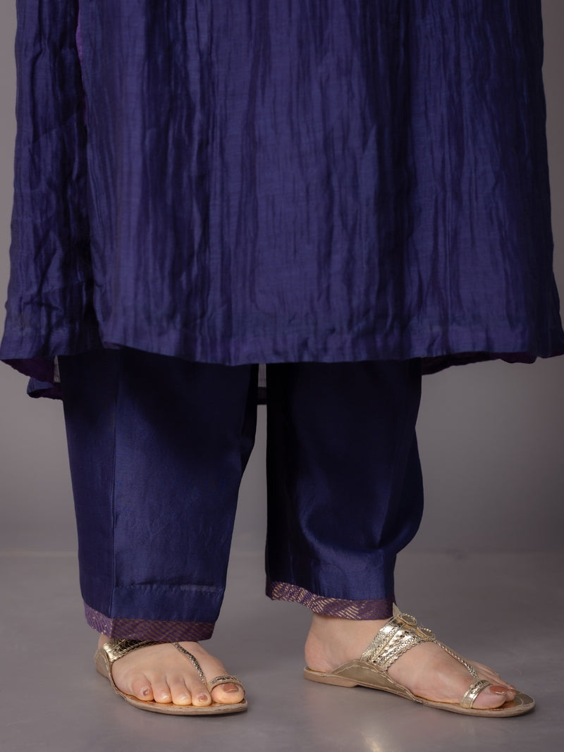 Yashi Blue Solid Chanderi Silk Straight Pant