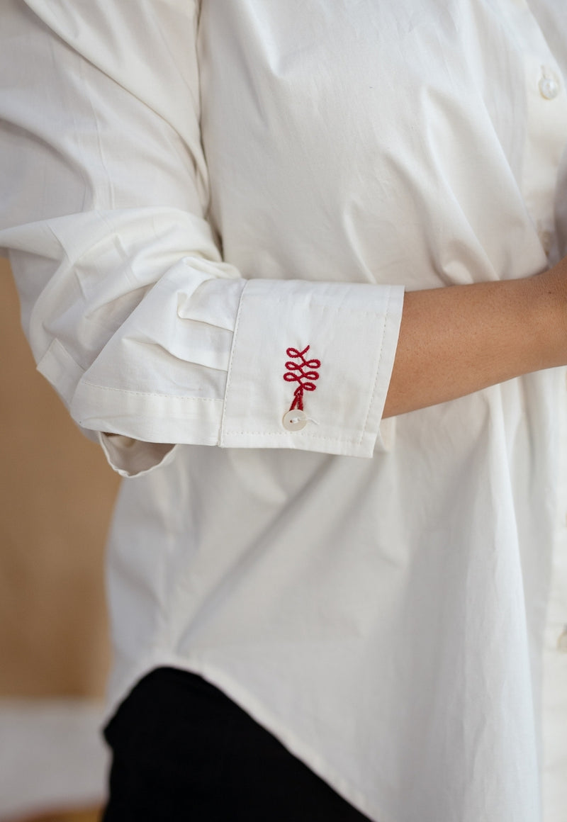 TIECO DyeVerse - White Poplin Cotton Embroidered Shirt