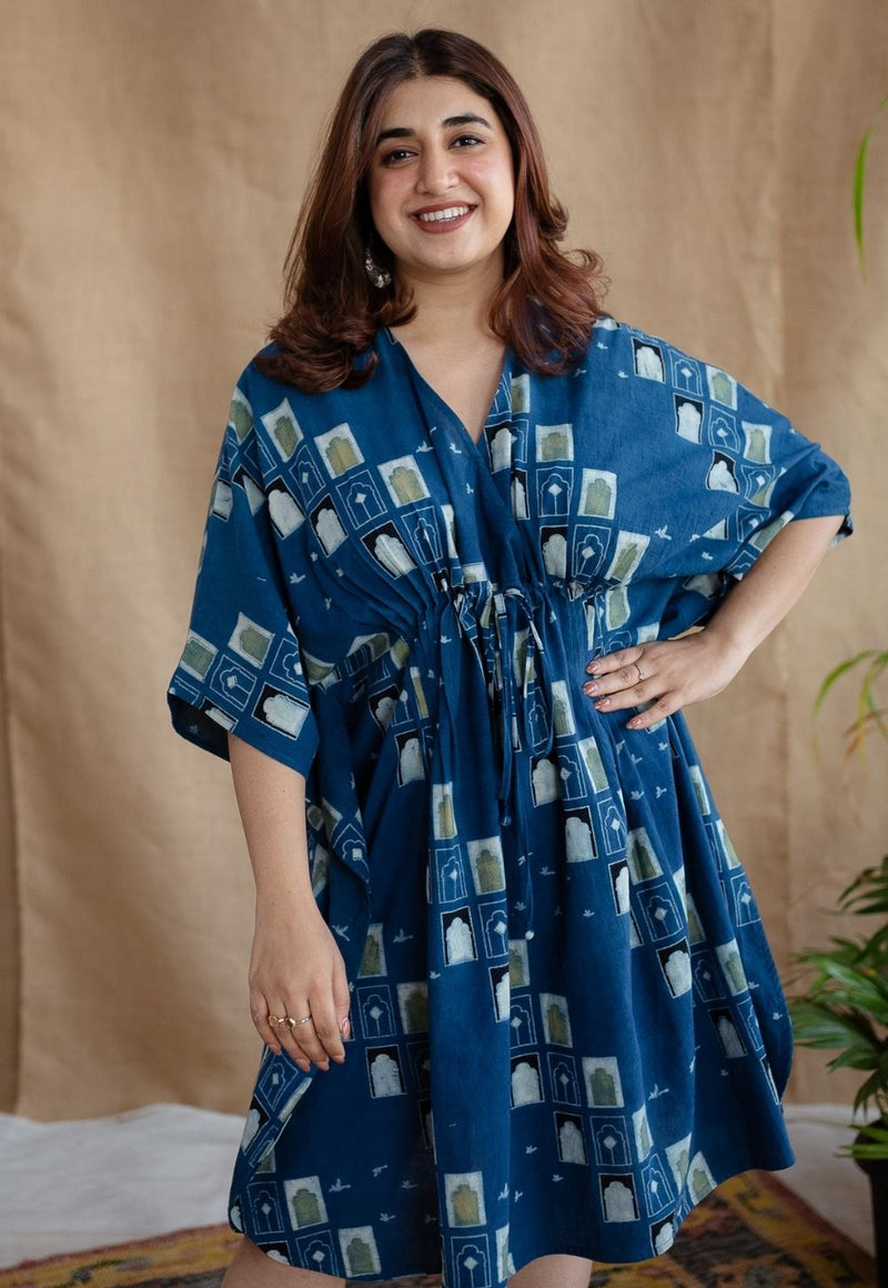 Jaipur Jharoka Indigo Ajrakh Cotton Loose Kaftan