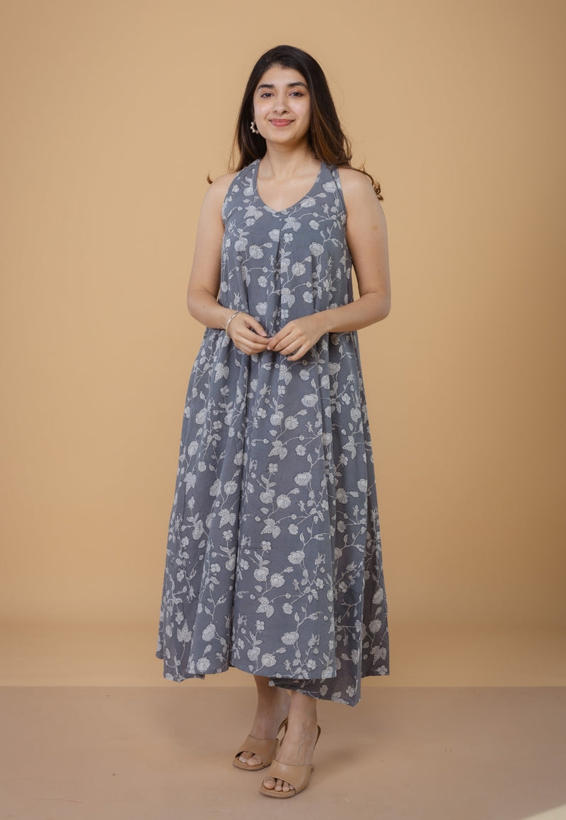Tashi Grey Dabu Cotton A Line Dress